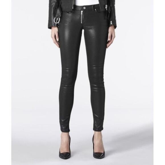 All Saints Petrel Ashby Low Rise Skinny Coated Black Faux Leather Jeans Size 27 - Picture 2 of 14